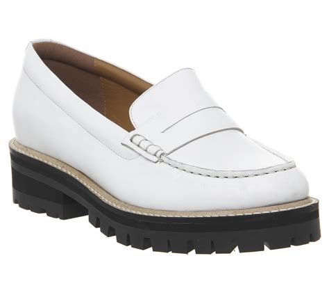 Office Ferocious Chunky Cleated Loafers White Leather Flats