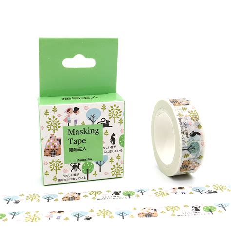 15mm 10m box package kawaii cat and owner washi tape masking tape decorative scrapbooking office
