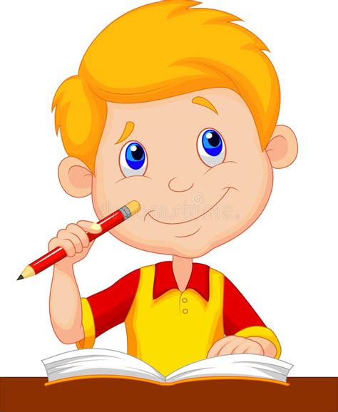 Little Boy Cartoon Studying Stock Vector Illustration Of
