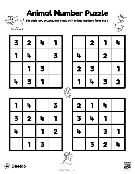 Animal Themed Sudoku Puzzles • Beeloo Printable Crafts And Activities