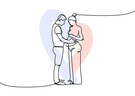 Premium Vector Full Length Couple In Love Spouses Pregnant Woman One Line Art With Colorful