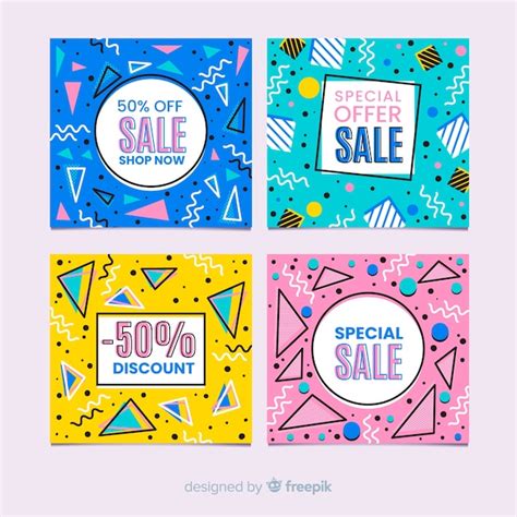 Free Vector Pack Of Colorful Sales Banner Memphis Style