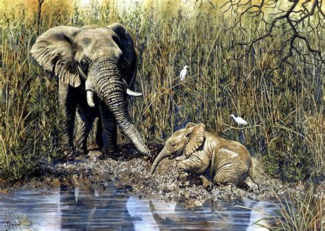 Elephants At Play Painting By Patricia Perrevos Fine Art America