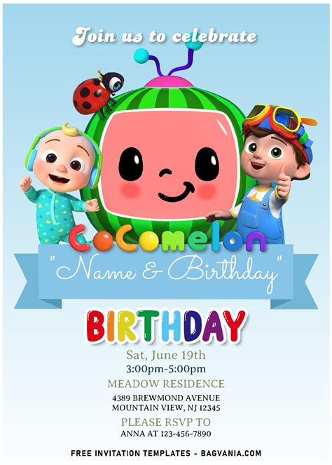 Download Free Editable Pdf Lovely Bright Cocomelon Birthday Invitation