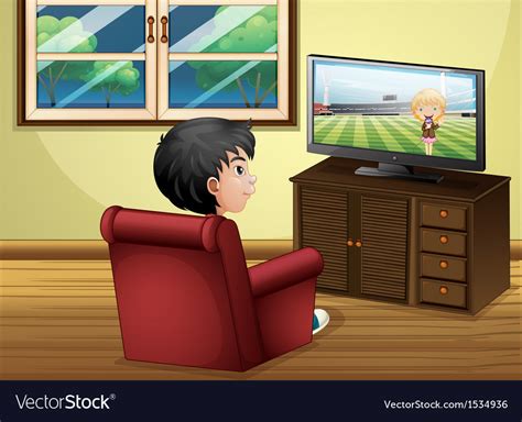 A Young Boy Watching Tv At The Living Room Vector Image