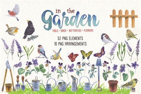 Watercolor In The Garden Clip Art 77789 Illustrations Design Bundles