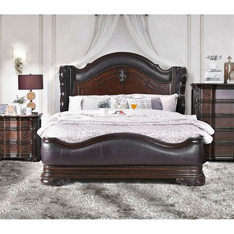 Furniture Of America Hols Traditional Cherry Solid Wood Wingback Bed