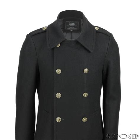 Mens Vintage Military Style Wool Mix Double Breasted Jacket Overcoat
