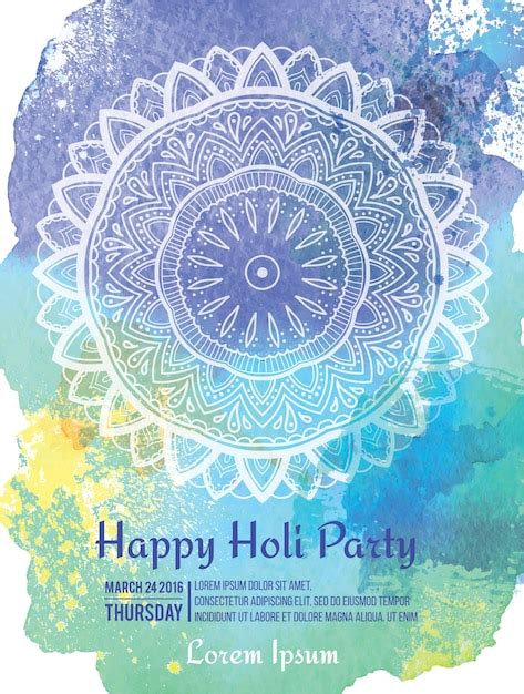 Premium Vector Watercolor Holi Party Flyer With Hand Drawn Mandala