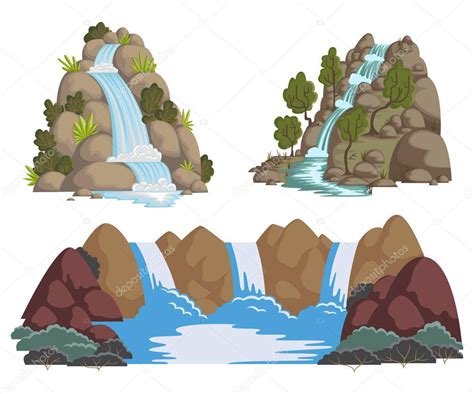 Cascadas Preparadas Paisajes De Dibujos Animados Con Montañas Y