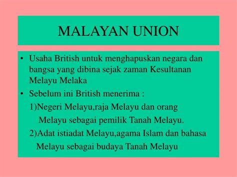 Ciri Ciri Perjanjian Malayan Union 1946