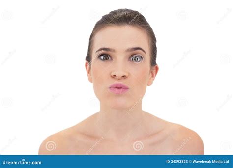 Cute Natural Brown Haired Model Making Faces Stock Image Image Of Shoulders Camera 34393823