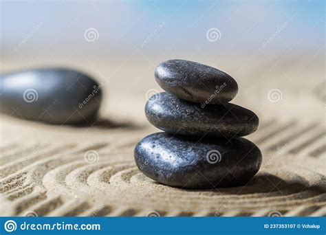 Zen Garden With Stacked Stones On Sand Stock Image Image Of Peace