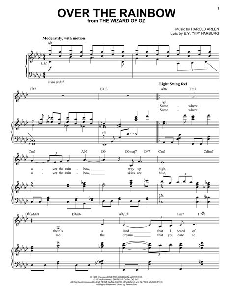 Over The Rainbow Sheet Music Ey Yip Harburg Piano And Vocal