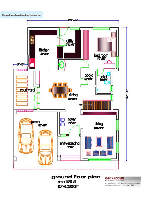 South Indian House Plan 2800 Sq Ft Architecture House Plans