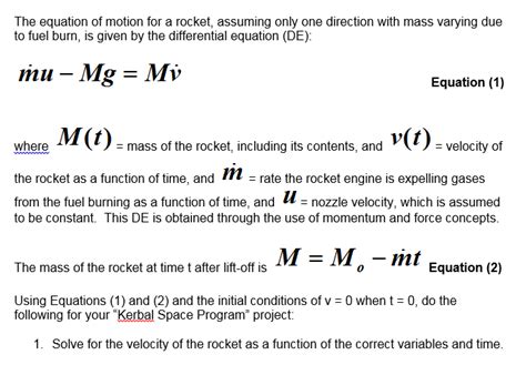The Equation Of Motion For A Rocket Assuming Only