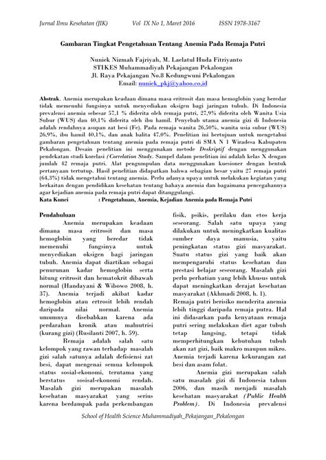 Sampel berjumlah 56 orang dan dibagi dalam dua lipi, 2004, widyakarya nasional pangan dan gizi viii, ketahanan pangan dan. Jurnal Nasioal Anemia Pada Remaja - Pdf Pemberian Snack ...