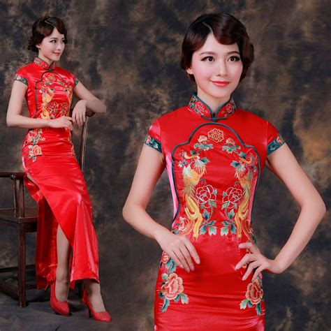 Spectacular Double Phoenix Embroidery Qipao Cheongsam Dress Chinese Dresses Qipao Red Bridal