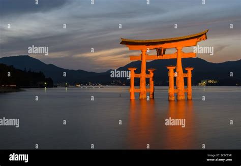 The Stunning Twilight View Of Famous Floating Torii Gate Of The