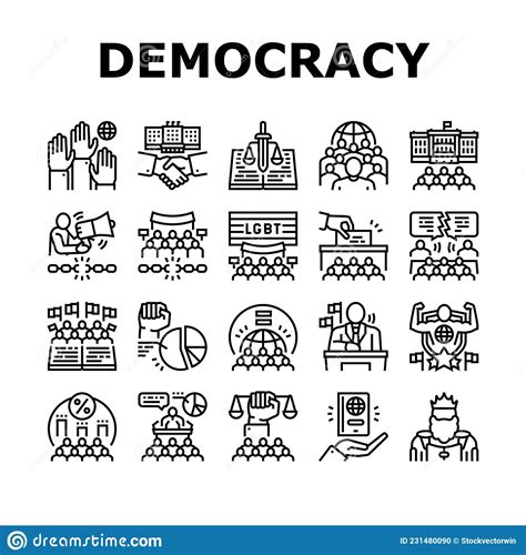 Democracy Government Politic Icons Set Vector Stock Vector