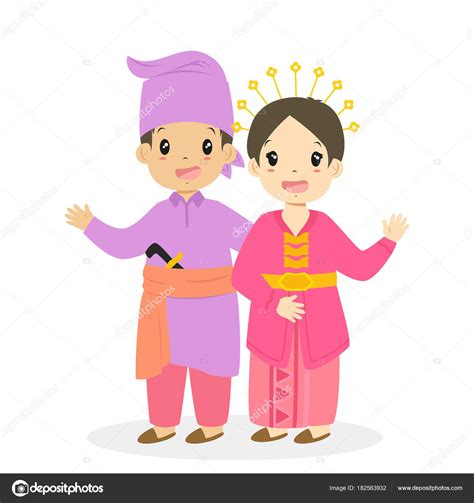 Happy Boy Girl Wearing Riau Traditional Dress Indonesian Children Riau