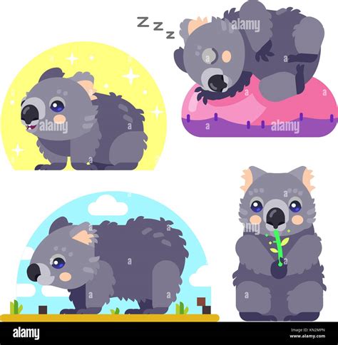 Illustrated Vector Set Of Wombat Character An Australian Animal Stock