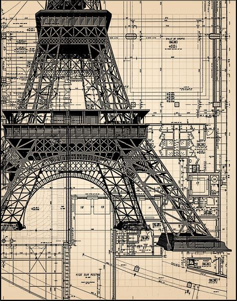 Eiffel Tower Blueprint Eiffel Tower Prints Eiffel Tower Art Etsy