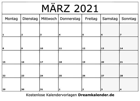Kostenlos kalender 2020 vorlagen zum ausdrucken. Kalender März 2021