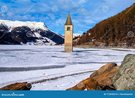 Reschensee Resia Lake On The Border Between The South Tyrol Royalty