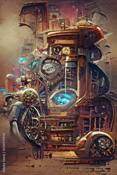 Steampunk Style Time Machine Abstract Digital Art Stock Illustration