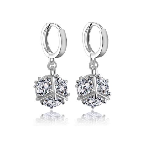 Hot Sale Silver White Gold Color Dangle Drop Earrings With Big Cz Zircon Stone Fro Women Fashion