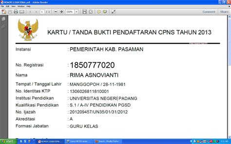 Contoh Bukti Pendaftaran Online Cpns RUMAH PENDIDIK