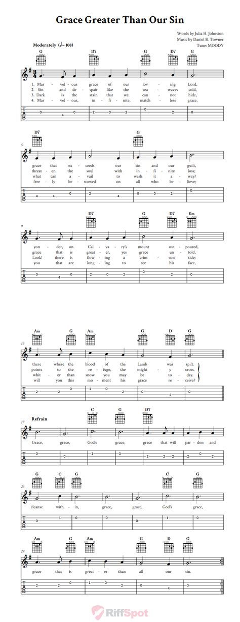 Grace Greater Than Our Sin Easy Guitar Sheet Music And Tab With