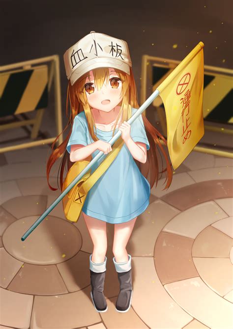 Wallpaper Hataraku Saibou Platelet Chan Long Hair Brown Eyes Anime Girls Boots X