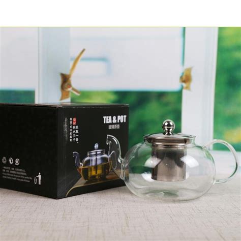 Heat Resistant Pyrex High Borosilicate Glass Teapot With Leaf Loose Infuser Gt001 Tang