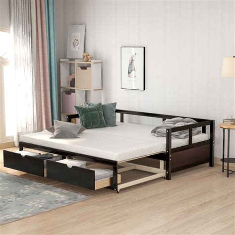 Extending Bed Daybed With Trundle Bed Wooden House Bed With Two