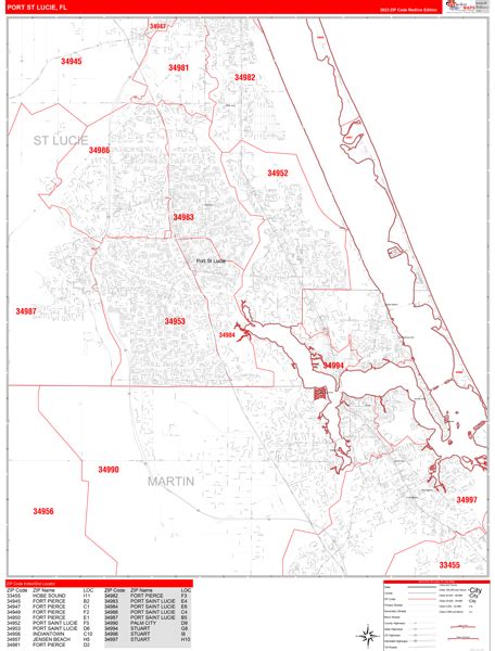 Port St Lucie Florida Zip Code Wall Map Red Line Style By Marketmaps