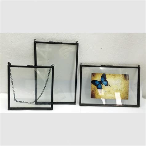 Double Sided Glass Hanging Picture Photo Frame Flower Plant Display