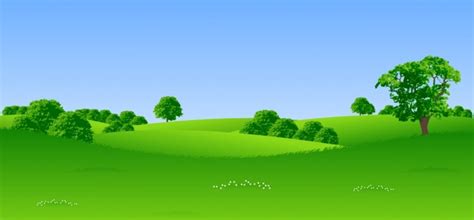 Landscape Background Green Meadow Decor 3d Cartoon Design Vectors