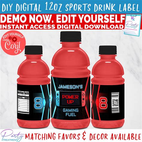 Video Game Editable Sports Drink Label Gaming Drink Label Video Gamer