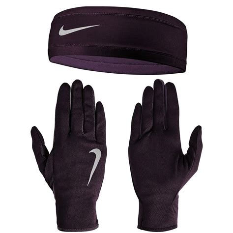 Nike Womens Dri Fit Glove And Headband Set Port Winenight Purple
