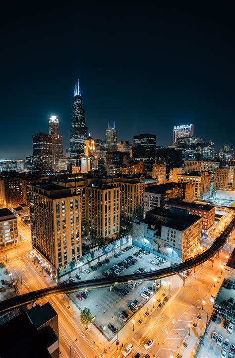 Photo Of Chicago Cityscape At Night Pixeor Large Collection Of