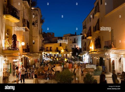 Shops And Restaurants In The Old Town Of Ibiza City Ibiza Spain Stock