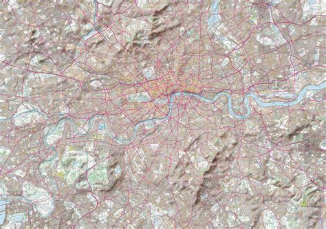 Map Poster London Ordnance Survey Explorer Map With Hillshading From
