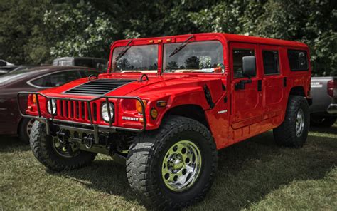 Download Wallpapers Hummer H1 Exterior Red Suv Front View American