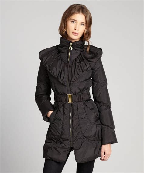 Betsey Johnson Womens Black Quilted Down Filled Puffer Three Quarter