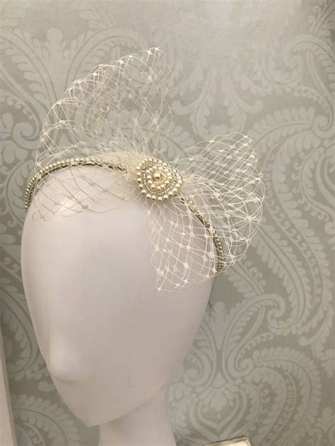 Birdcage Veil Headband 1950s Style Wedding Bow Veil Ivory Etsy