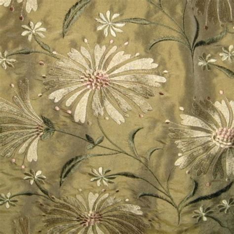 Custom Embroidered Florals On 100 Silk Dupioni Fabric In Soft Neutrals