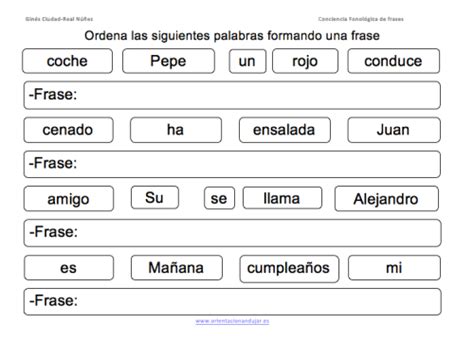 Ordenamos Palabras Para Formar Oraciones Orientacion Andujar