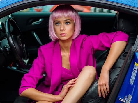 Free Download Hd Wallpaper Machine Auto Look Girl Pose Jacket Pink Hair Alex Budanov